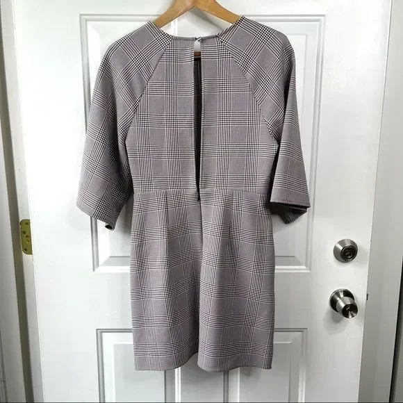 Topshop NEW Houndstooth Front Tie Plaid White Red Mini DresS Size 4 - Picture 6 of 16